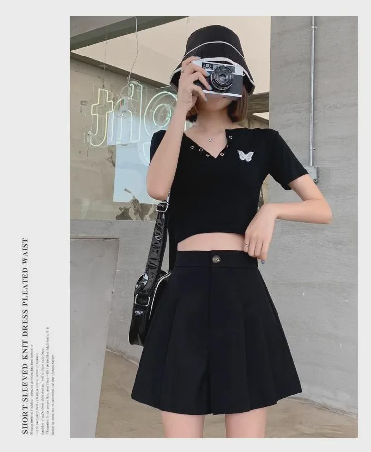 Large Black High-Waist Pleated A-Line Wide-Leg Shorts for Women