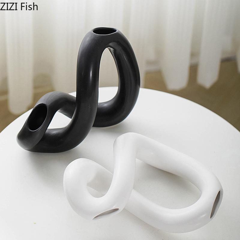 Creative Twisted Lines Ceramic Vase Flowers Pots Desk Decoration Flower Arrangement Minimalism Floral Vases Modern Home Decor