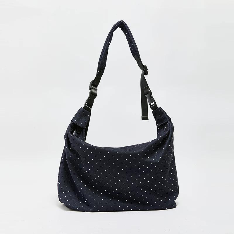 

Литературный стиль сумка из холста в горошек женская летняя мода ленивый стиль большая вместимость сумка-тоут на плечо сумка-мессенджер тёмно-синий