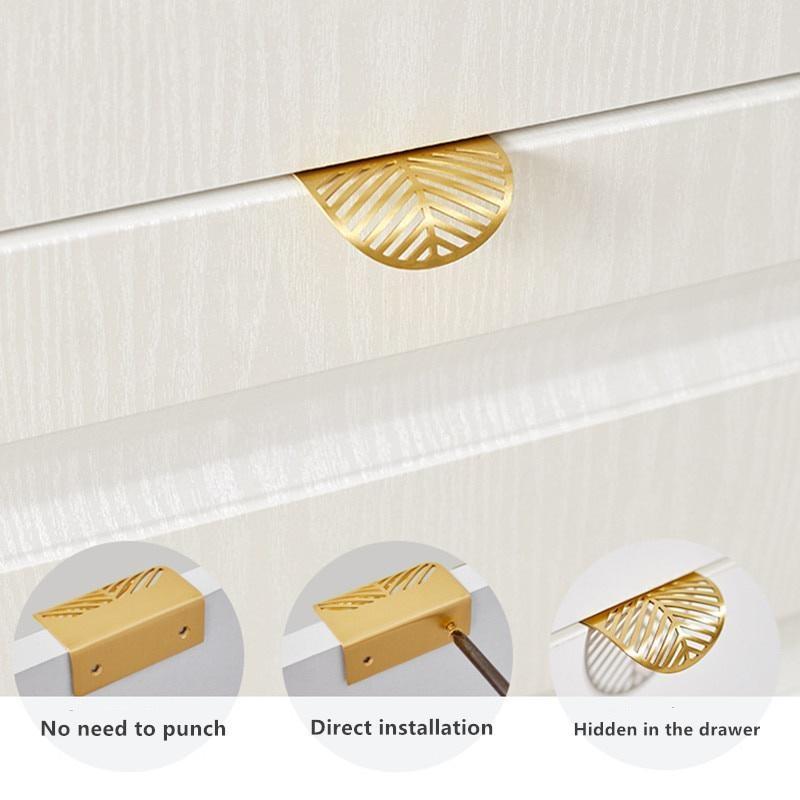 Blattförmige moderne Möbelschubladengriffe aus Messing Möbel Kleiderschrank Schubladenknopf Messing Türgriffe