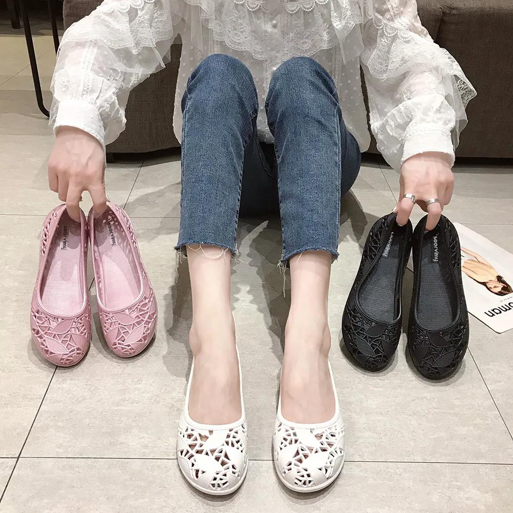 WTEMPO Ausgehöhlte, atmungsaktive, flache, dicke Ferse, rutschfeste Freizeit-Arbeitsschuhe für Damen, Frühling, Sommer, große Größe, einfarbig, Einzelschuhe