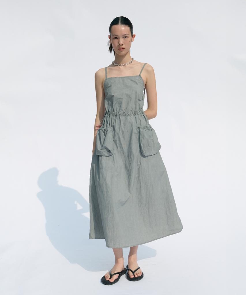 Kueoumeon Drawstring Pocket Maxi Dress (Washed Grey)