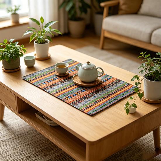 Ethnic Striped Placemat Heat Insulation Dining Table Mat Colorful Bohemian Placemat for Home Party Farmhouse Restaurant