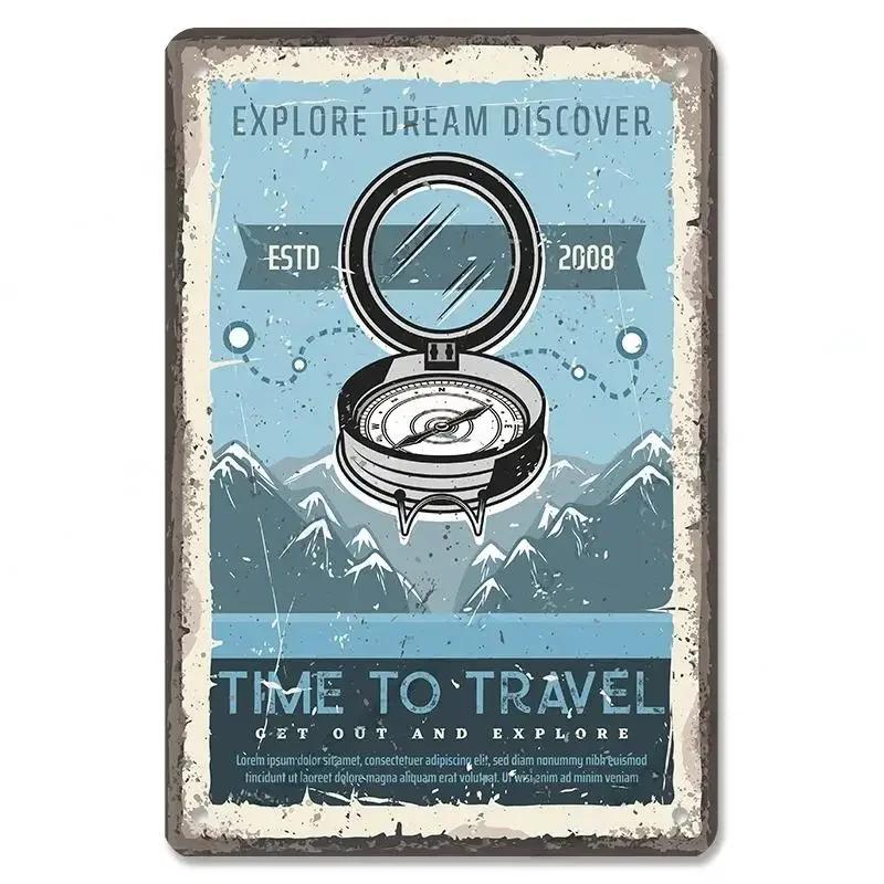 Camping  Adventure Plaques VintageMetal Tin Signs Plate Mountain Trip Campervan Tours Room Gym Sign Posters Wall Decor Travel