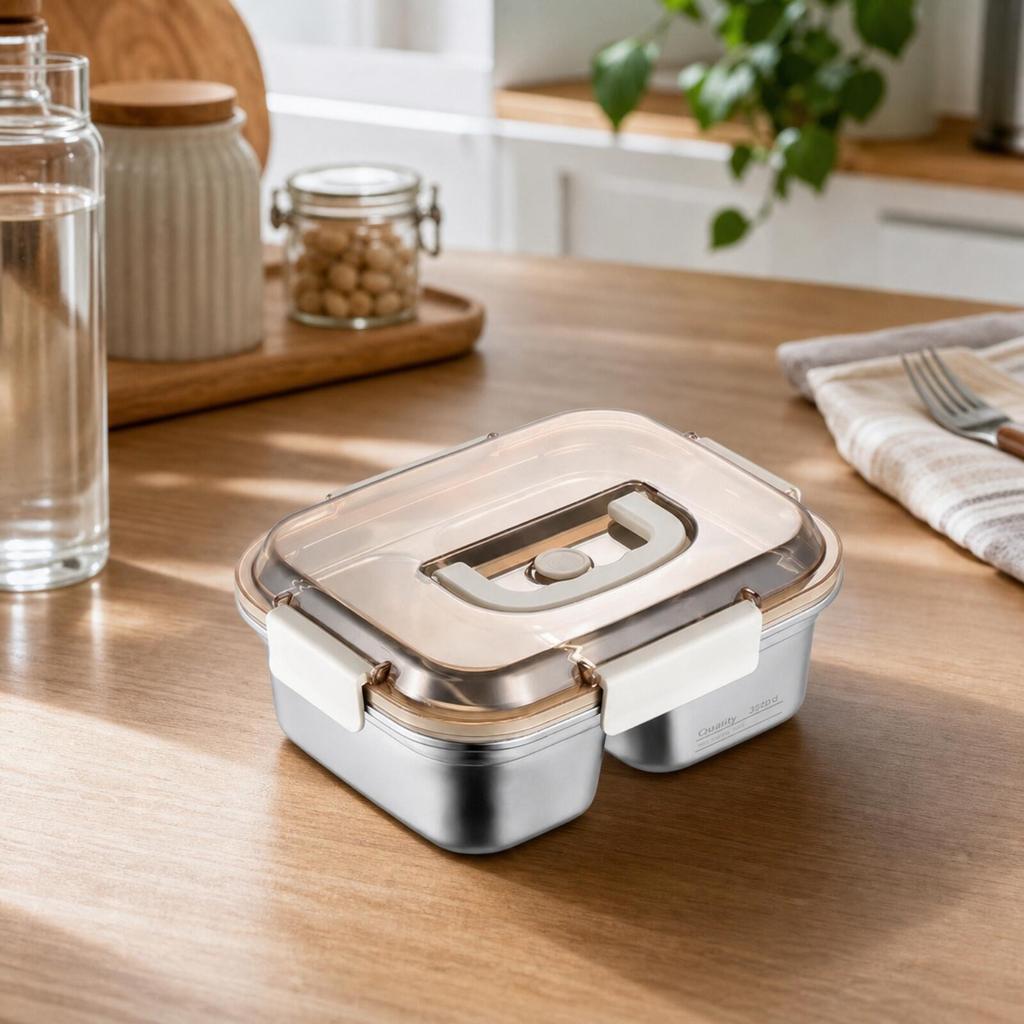 Reusable Metal Lunch Box | Bento with Locking Clips, Portable, for