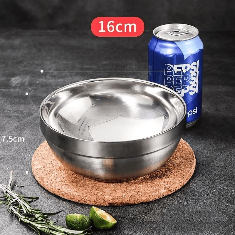 ZISIZ 16CM Double-Layer 304 Stainless Steel Bowl Set