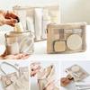 Multi-purpose Storage Bag Beige Zipper Closure Mesh Cosmetic Bag Square Shape Lightweight Design Coin Purse Cosmetic Storage