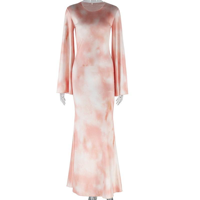 

Женское платье с круглым вырезом, расклешенным рукавом-манжетой, облегающим силуэтом и завышенной талией, платье-рыбий хвост L коричневый