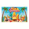 2D Summer Beach Backdrop, Hello Summer Surfboard Palm Tree Photo Booth Banner
