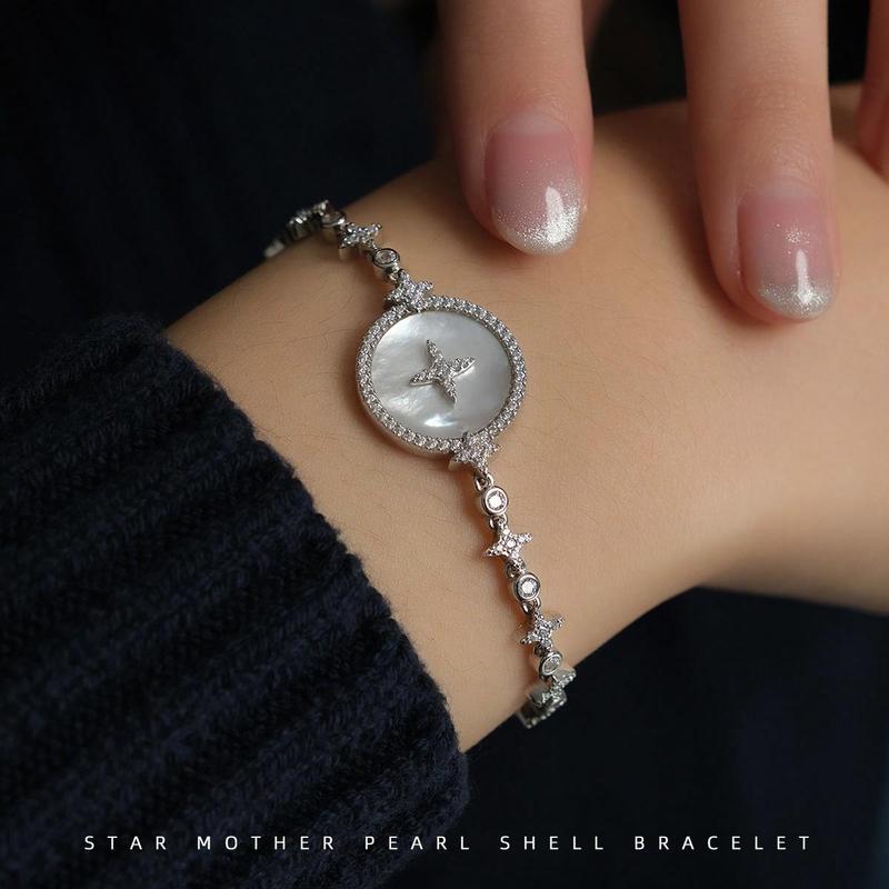 APM Monaco Crystal diamond star mother-of-pearl gift box for girlfriend and best friend 925 silver bracelet for women AB3582XNA