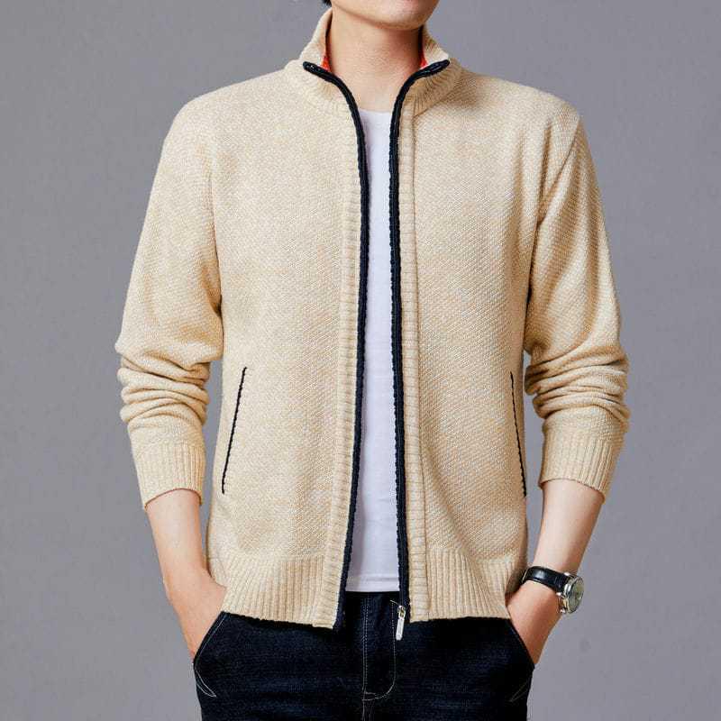 Men's Winter Stand-Up Collar Knitted Cardigan: Loose, Plus Velvet, Big Size, Fashionable, Casual Coat