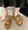 Fashion Med Shoes Woman 2024 House Slippers Platform Fur Flip Flops Pantofle Flock Plush New Massage Flat Hook & Loop Slides with Fur Ro