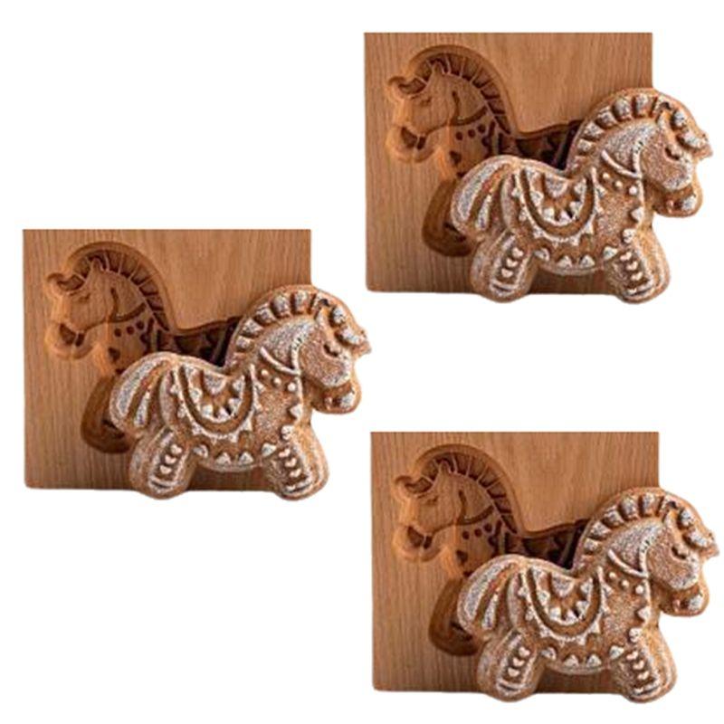 ABBY-Wooden Cookie Mold Embossed Mold, 3D Carved Wooden Animal Cookie Mold