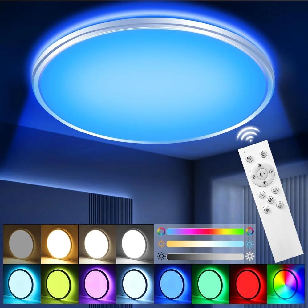 LED ceiling light, dimmable, with remote control, 48W/3000 lumens, flat round ceiling light, color temperature 3000K-6500K