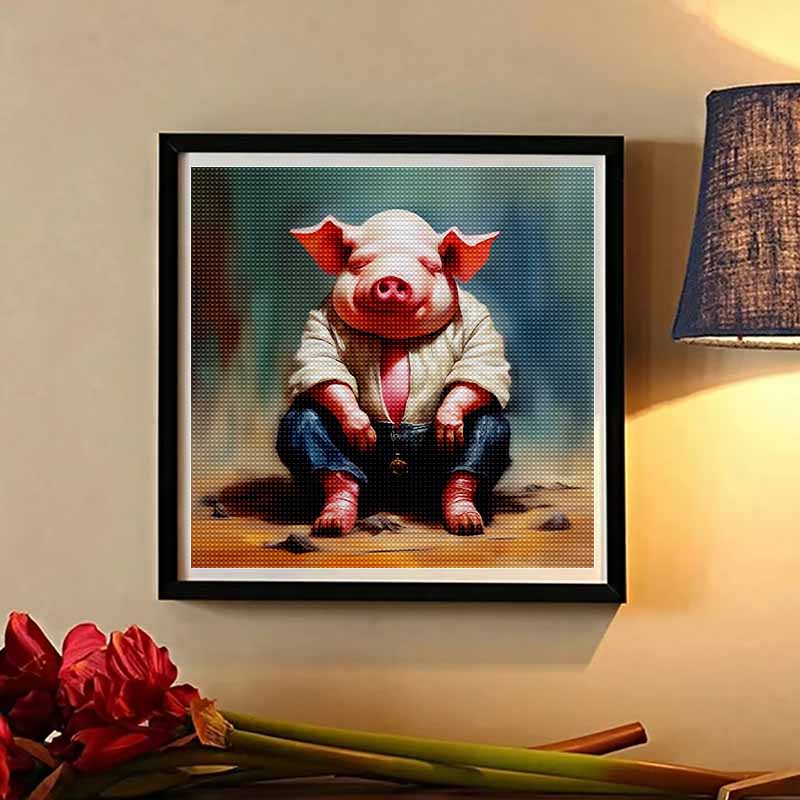 New Arrival 5D DIY Full Circle Diamond Painting "Pig Man" Embroidery Cross Stitch Home Decor Gift