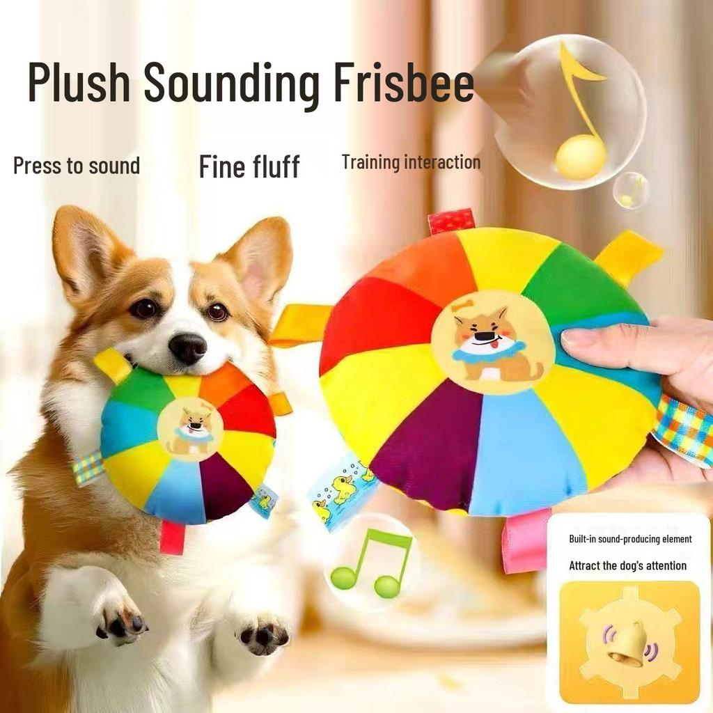 Interactive Plush Dog Frisbee - Sounding, Bite-Resistant for Training Border Collies