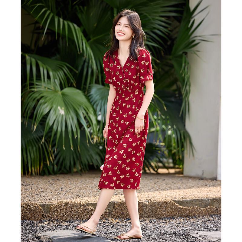 Women's French Retro V-Neck Floral Midi Dress