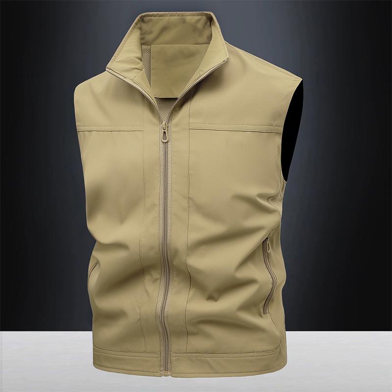 Workwear Casual Vest Stand Collar Men's Zipper Pocket Top