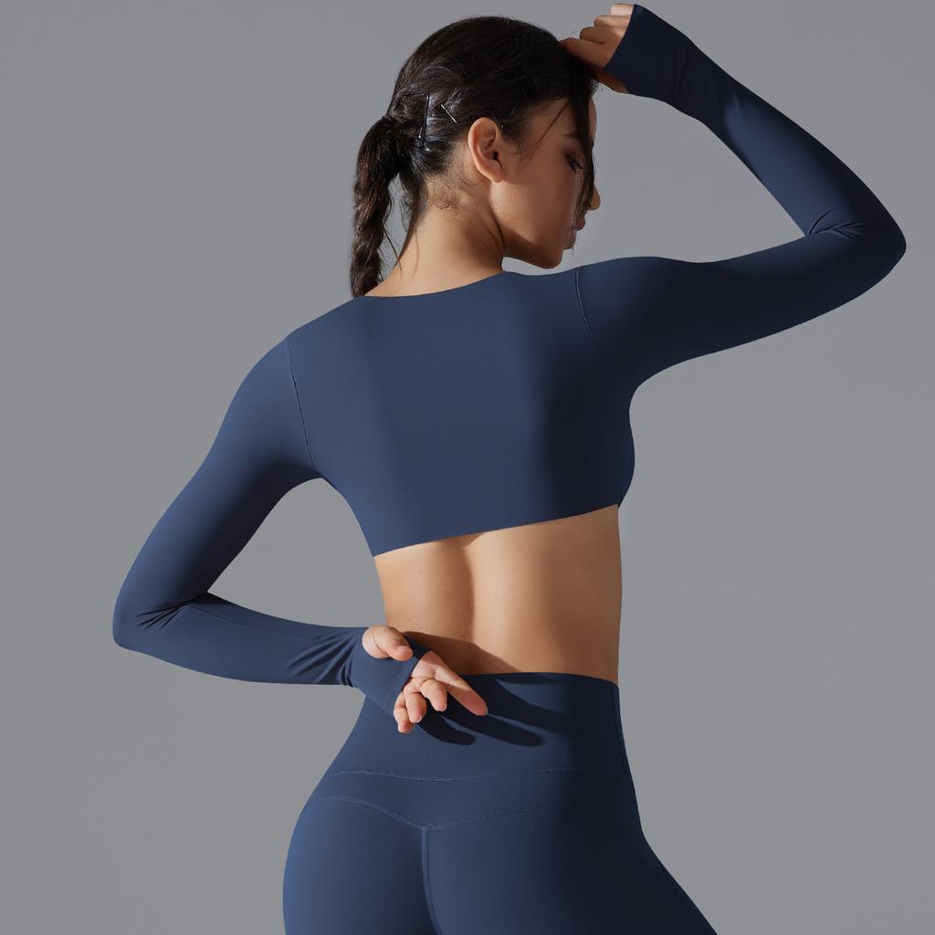 Sexy Chest Long Sleeved Yoga Nude Quick Drying Tight Fitting Sports T-Shirt Casual Running Fitness Top For Women