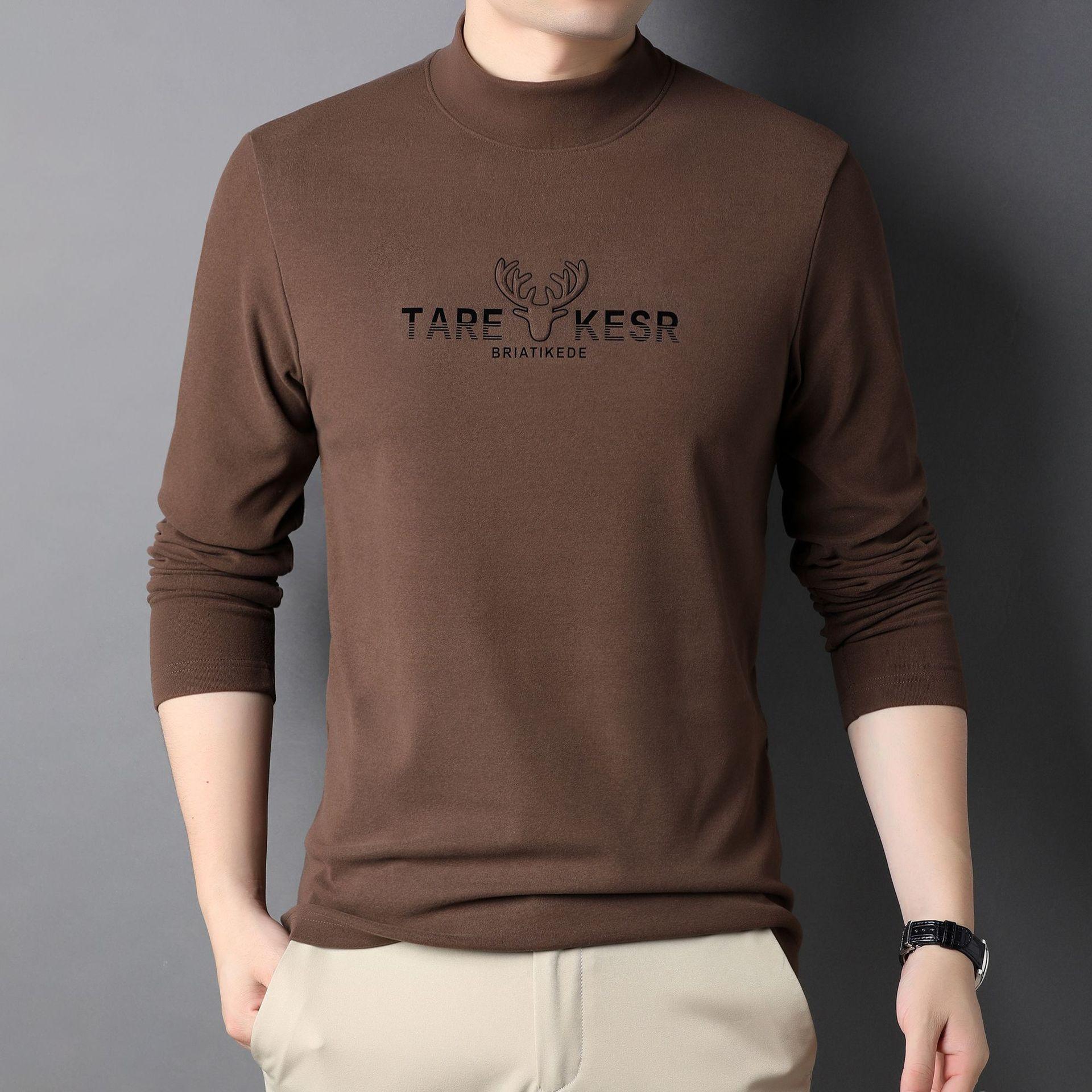 Осень и Зима Немецкий Вельвет Водолазка Футболка Мужская Мода Простой Однотонный Мужской — фото 9