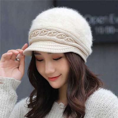 Women's Fall and Winter Knitted Hat Rabbit Hair Hat Velvet Hat