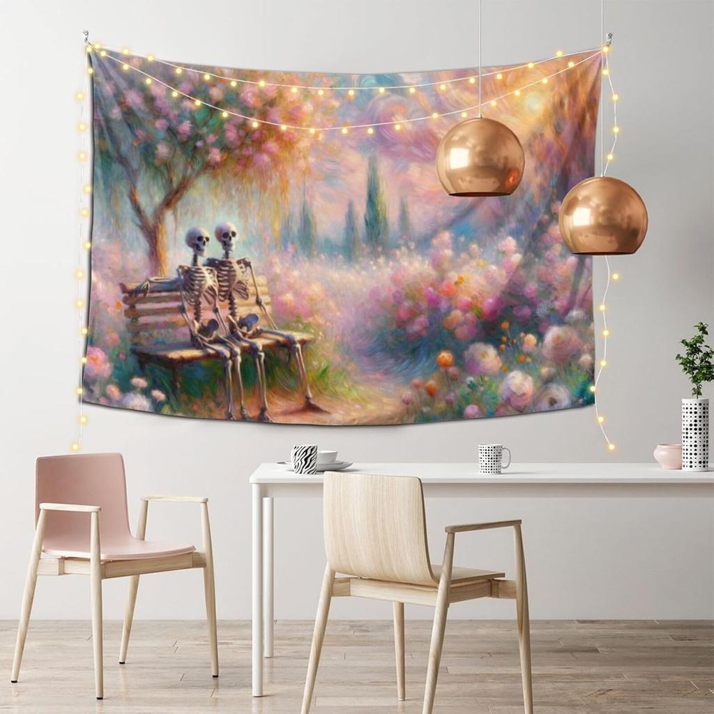 FAMEMBERPERS Colorful The Lovers Skull Tapestry Eternal Rose Skull Wall Hanging Skeleton Tapestries for Women Men Kids Boys Girl