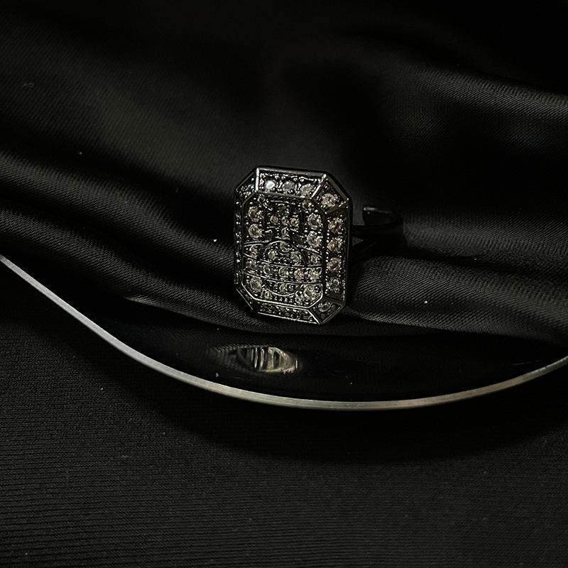 Planet Saturn Full Of Diamonds Love Open Ring Dark Retro Personality Square Full Of Diamonds Zircon Niche Ring Woman