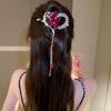 Agrafă de păr Exquisită cu Ciucure de Flori Roșii și Perle pentru Femei, Agrafă de Păr pentru Crăciun, Ace de Păr, Clip de Prindere, Articol de Păr pentru Mireasă, Anul Nou