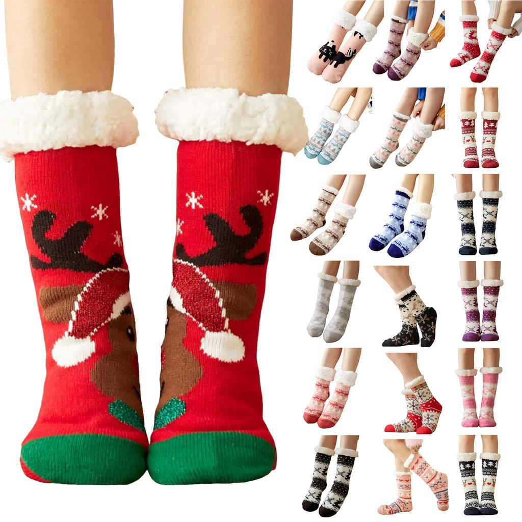 Christmas Floor Socks For Women, Winter Fleece-lined Postpartum Carpet Socks, Sleep Home Snow Socks