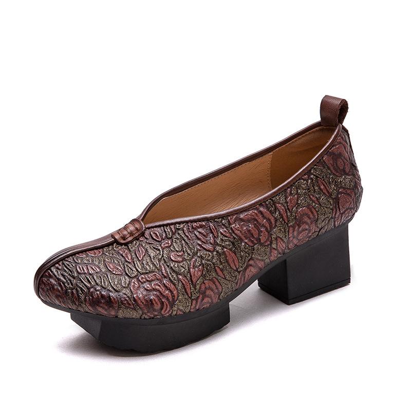 Chinese Style Platform Pumps Wipe Color Chunky Heel Waterproof Platform Women Dress Shoes
