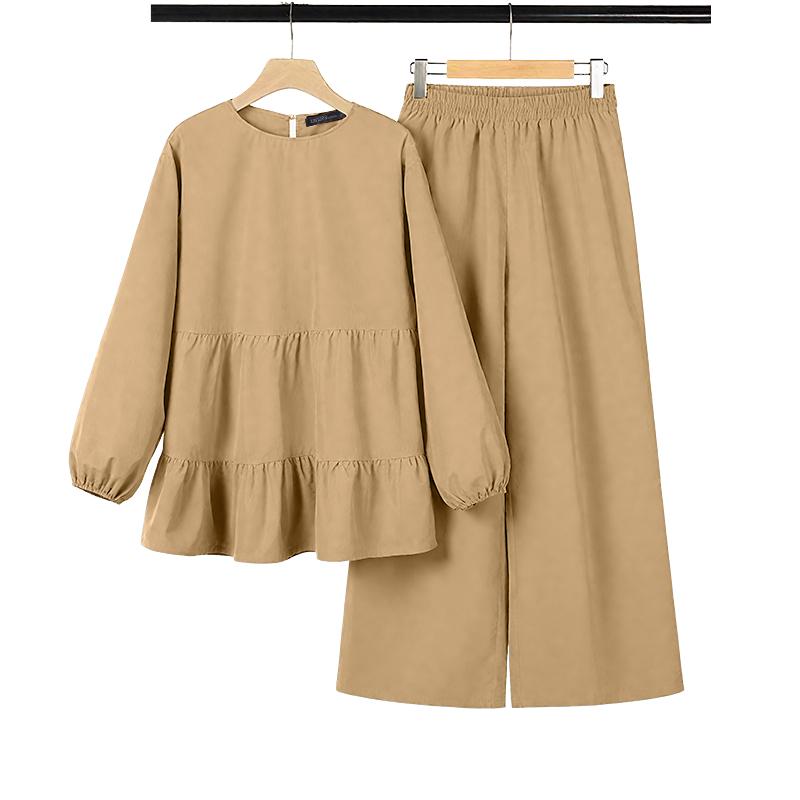 

ZANZEA Женские комплекты Блузка с длинным рукавом и брюки Повседневные костюмы-двойки S хаки