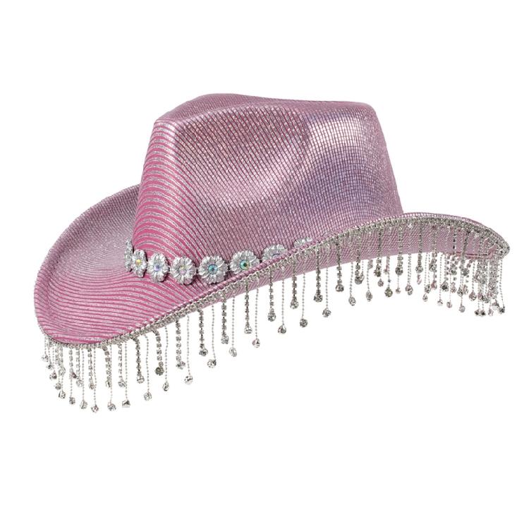 Hand Beading Diamond Tassels Hat Cowboy Hats for Carnivals Music Festival