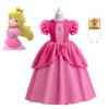 Cosplay Blaues Prinzessinnenkleid für Mädchen Spitze Patchwork und Puffiger Langer Rock