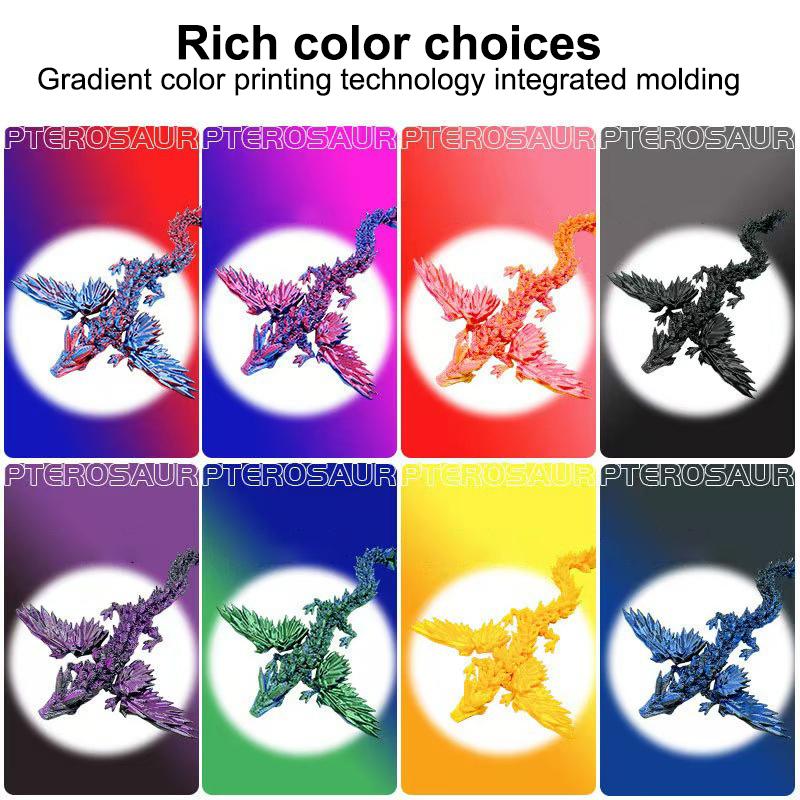 3D Printed Dragon Colorful Gem Dragon Figurines Movable Joint Rotatable Articulated Dragon Crafts Desktop Western Action Figure
