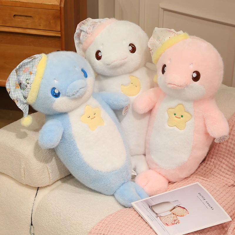 Soft Plush Dolphin Toy Kids Adults - 70cm Cuddly Sea Animal Stuffed Doll In Blue Pink White