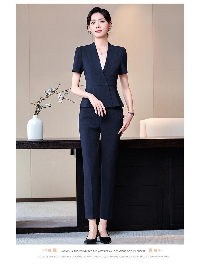 Women's Short Sleeve Professional Suit for Salon and Hotel Work
