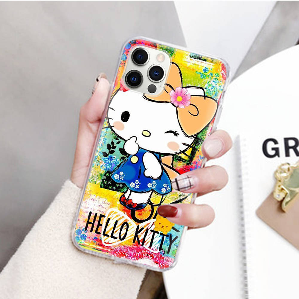 JZ3 Love Hello Kitty Transparent Case for Samsung A04 A14 A23 M33 M53 Realme 10 9 C35 C55 VIVO Y02 X80 Infinix Hot 30 Note 11 Tecno Spark 8P Pro