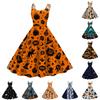 Women's Halloween Print Dress Sleeveless Off Shoulder Spaghetti Strap Vintage Swing Dress Halloween Costume Party Dress