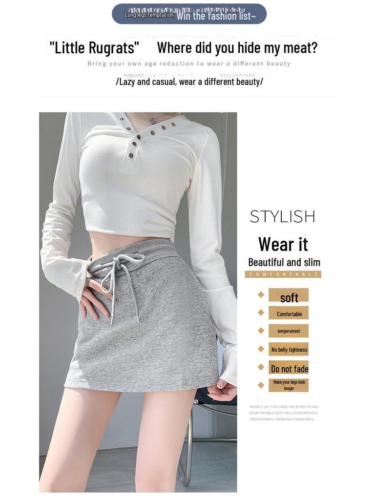 Women's Gray High-Waisted A-Line Sports Skirt and Shorts Combo for Spring/Summer 2025