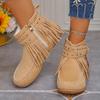 Fringe Flat Boots Autumn Winter Belt Buckle Ankle Boots Casual Short Boots, Women Shoes