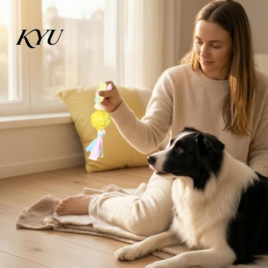 Interactive Pet Training Tool Dog Tug Toy, Rubber Ball Chew Toy with Fabric Strips, Teeth Cleaning for Small Dogs Dental Health Boredom Relief Energy