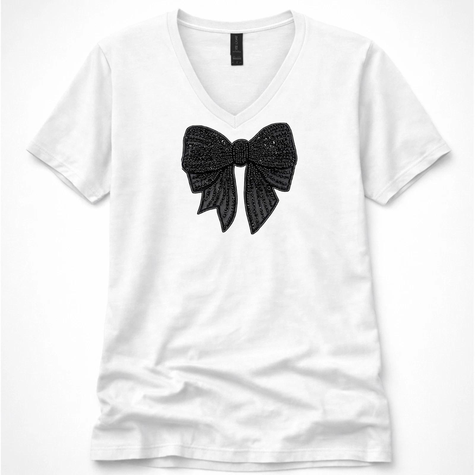 

Womens Bow T Shirt Cute Black Ribbon Graphic Tee Aesthetic Gift Top S