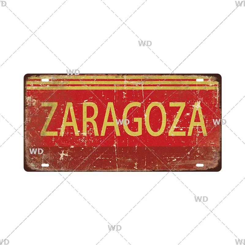 Spain City Metal Sign Licenses Plate Plaque Metal Vintage Tin Sign BARCELONA/MADRID/SEVILLE Flag Bar Pub Man Cave Club Poster