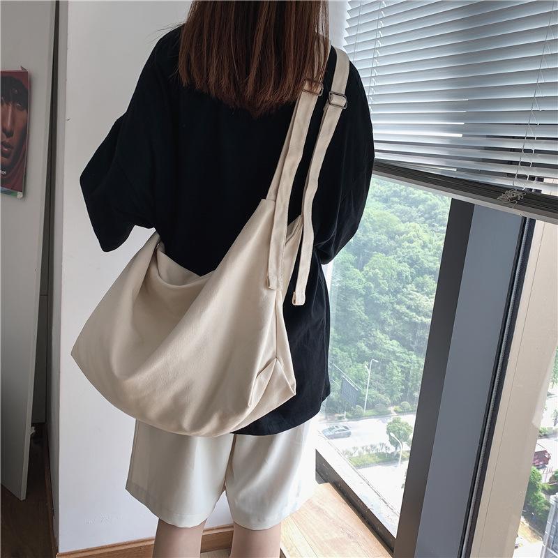 Japanese Solid Color Canvas Bag Female Large-Capacity Student Class Cloth Bag Trendy Casual Versatile Shoulder Messenger Bag