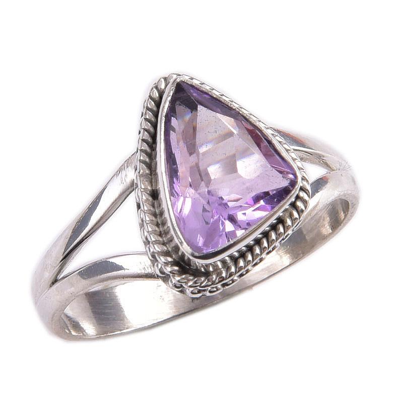 Natural Pink Amethyst Gemstone 925 Solid Sterling Silver Jewelry Ring S.8 H4K57