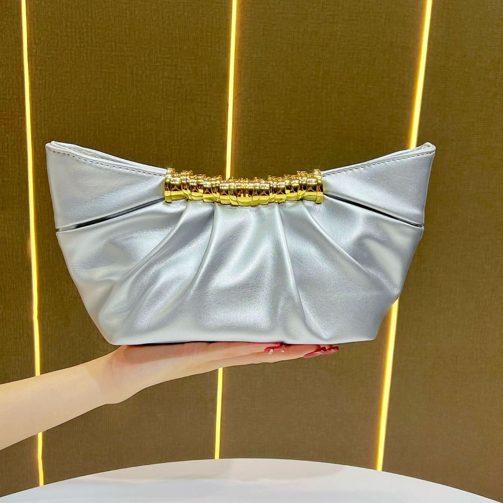 Pu Clutch Bag For Women With Solid Color And Pleated Design For Formal Events