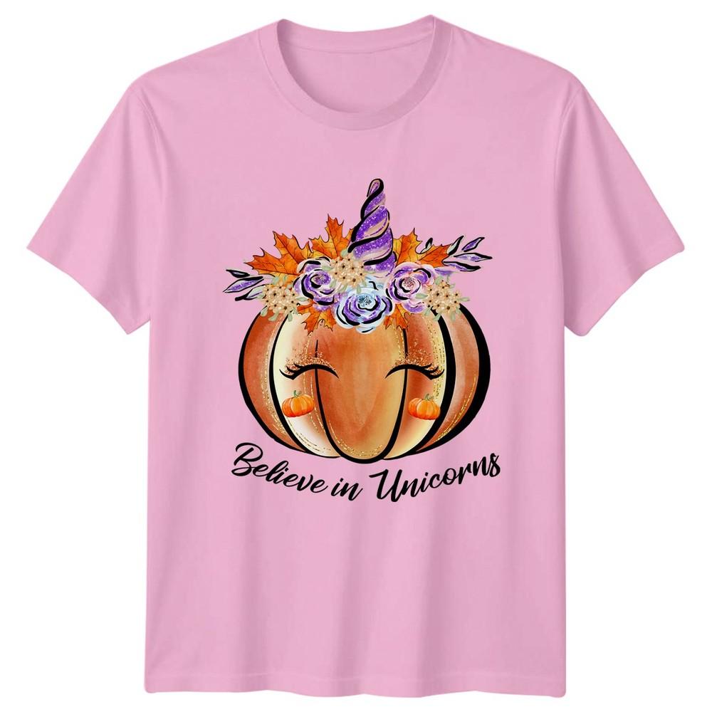 Believe In Unicorns Unisexs TShirt Unicorn Pumpkin Fall Halloween Gift For Her