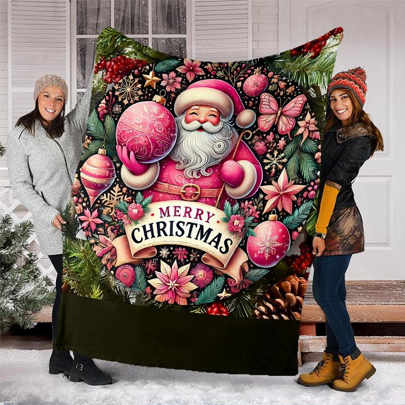 Christmas Santa Claus Theme Printed Blanket - Perfect for Couch, Bed, Travel & Outdoor Use | Machine Washable, Cozy & Durable.