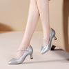 Zapatos de Baile Moderno para Mujer de Piel con Puntera Cerrada Suela de Ante Vals Salón Estándar Zapatos de Baile Tacón 6.5cm