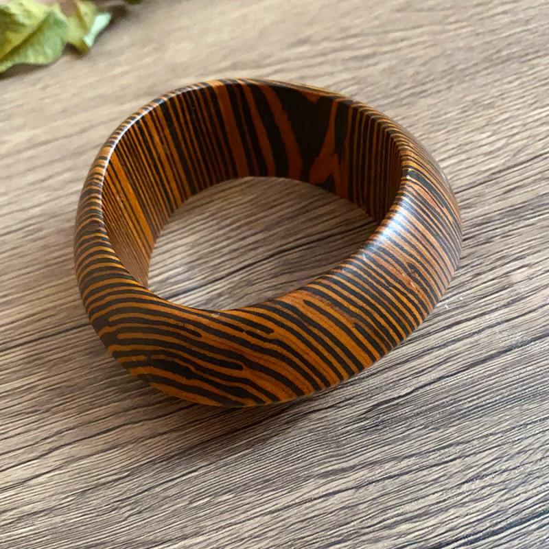 Wooden Geometric Statement Bracelet Women Vintage Texture Boho Chic Chunky Cuff Bangle Fashion Accessory